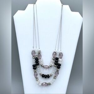 New York & Company NWT Black, White and Purple Beaded Silver Chain Necklace